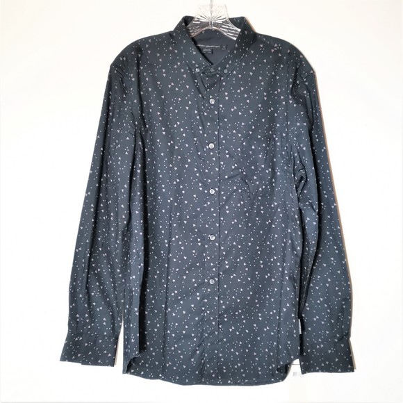 French Connection Collar Shirt Blue Triangle Print Men Size Large NEW Slim fit - Picture 1 of 10